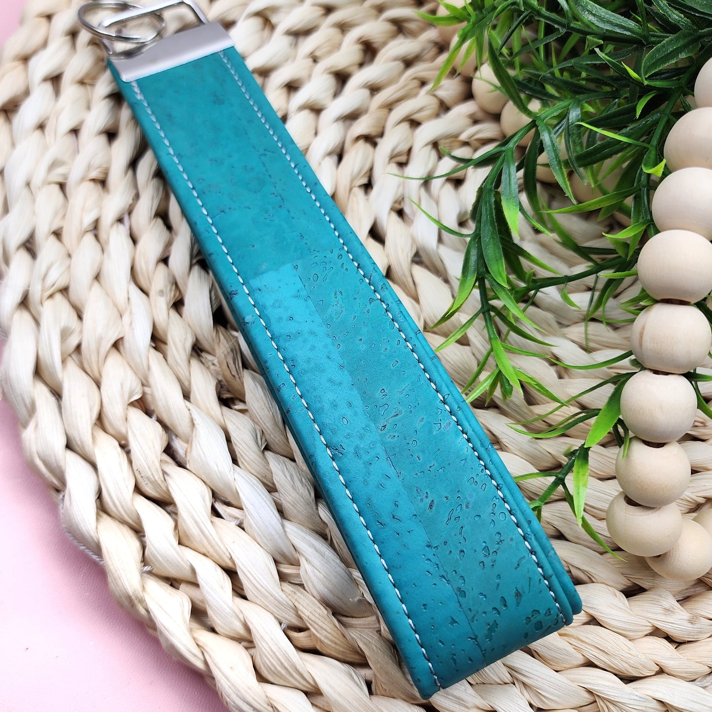 Teal Cork Key Wristlet