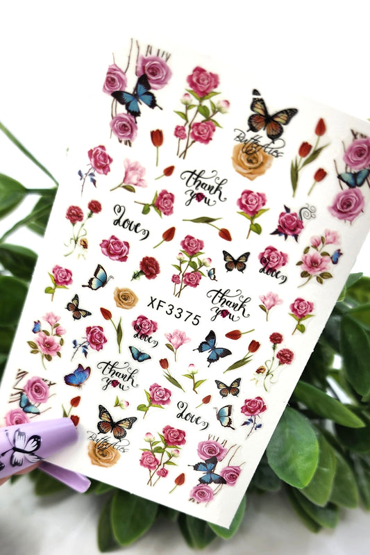 007-Sticker Decals - Rose and Butterflies