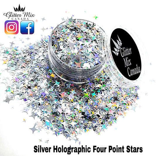 092 Silver Holographic Four Point Stars