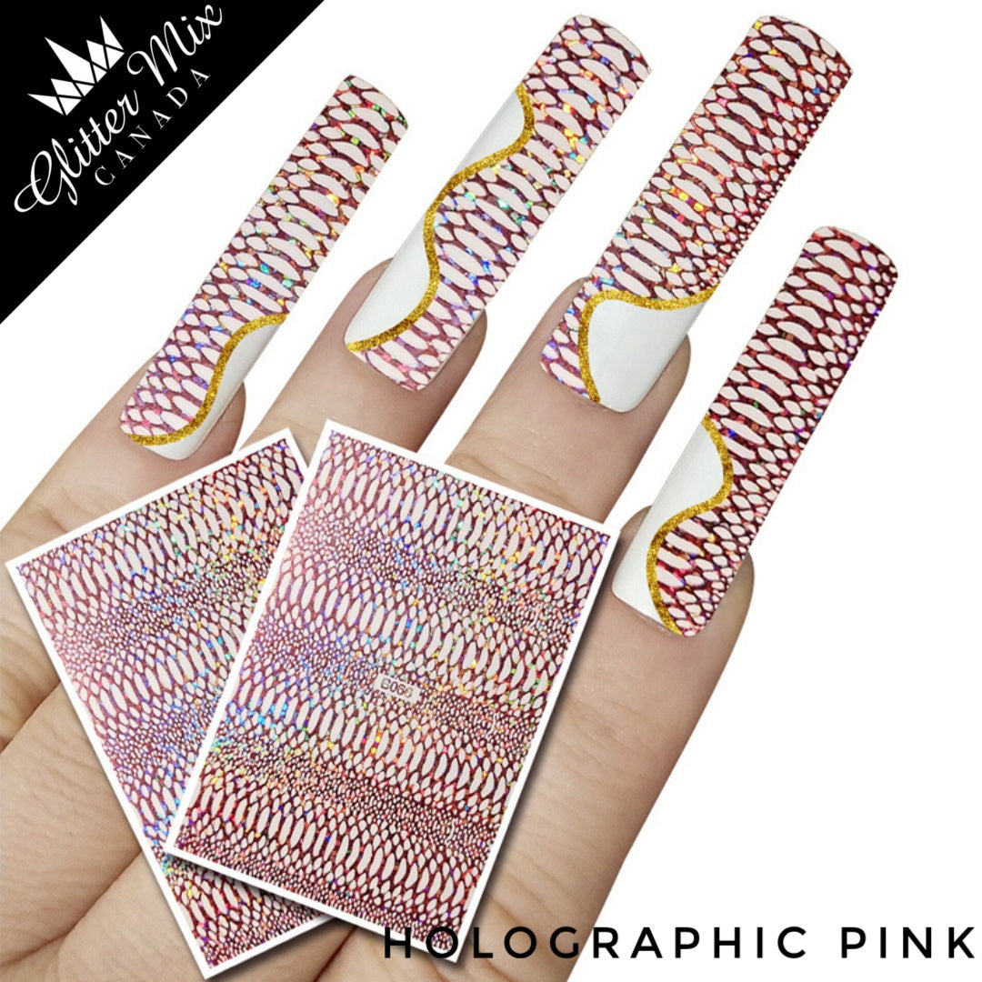 064-Sticker Decals -Holographic Pink Snake Skin