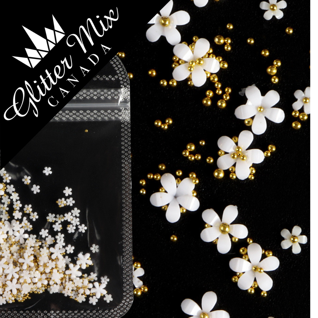 3D Flowers White Gold