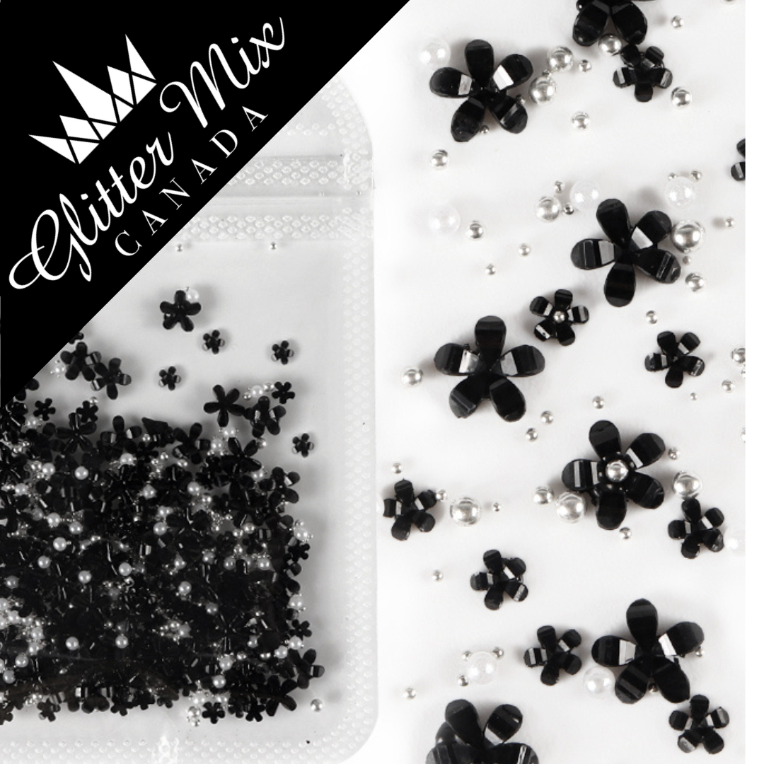 3D Flowers Black Silver