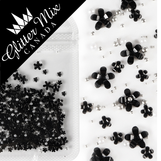 3D Flowers Black Silver