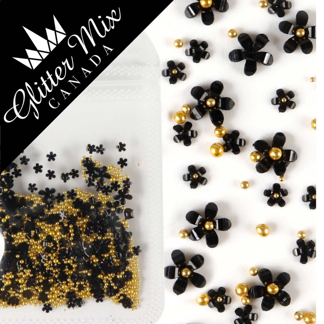 3D Flowers Black Gold