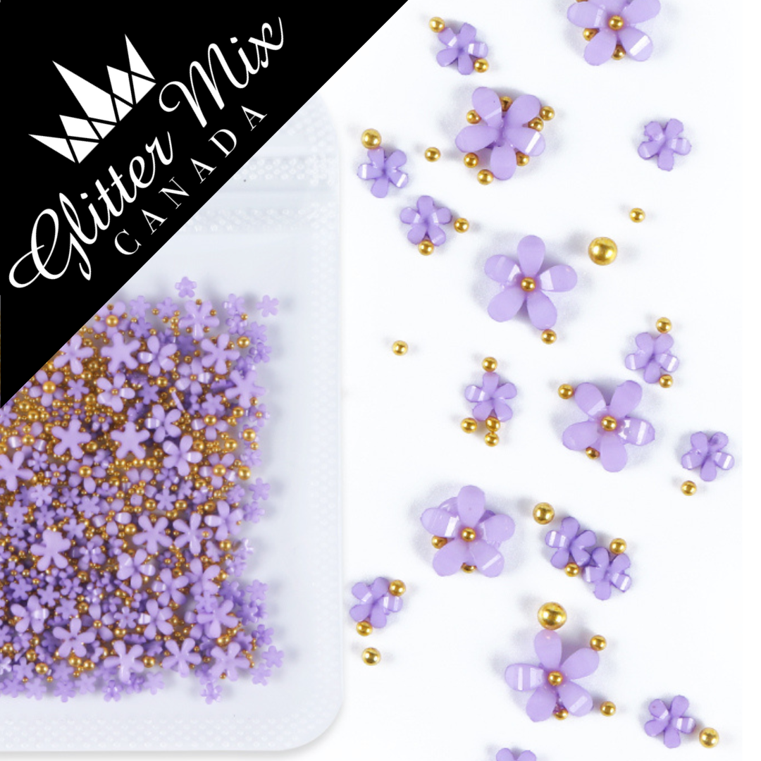 3D Flowers Purple Gold