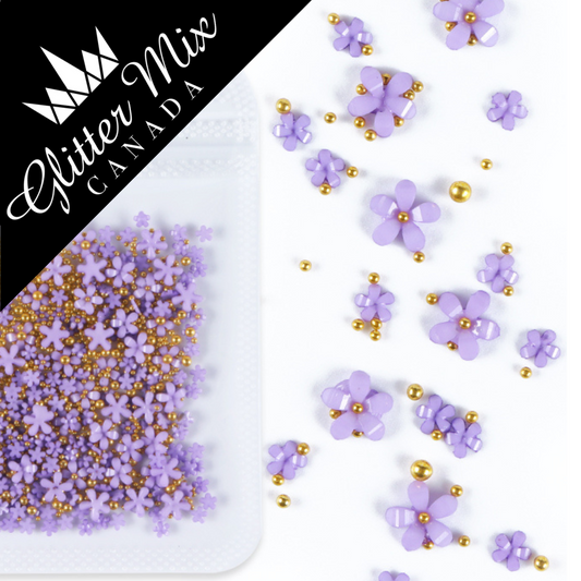 3D Flowers Purple Gold