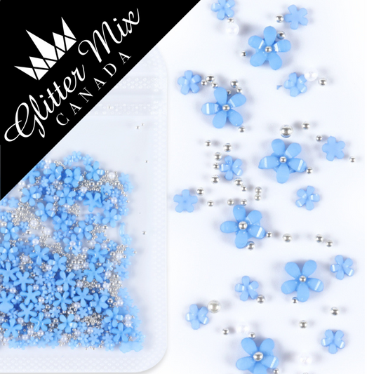 3D Flowers Blue Silver