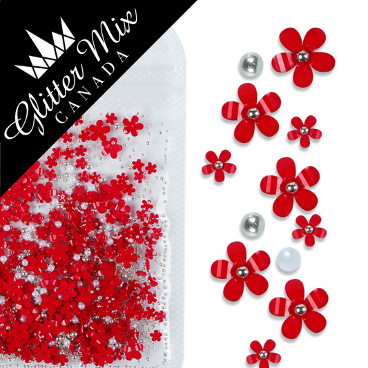 3D Flowers Red Silver