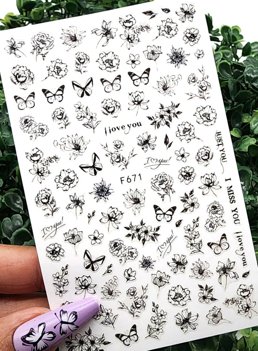Sticker Decals - Black and white Floral