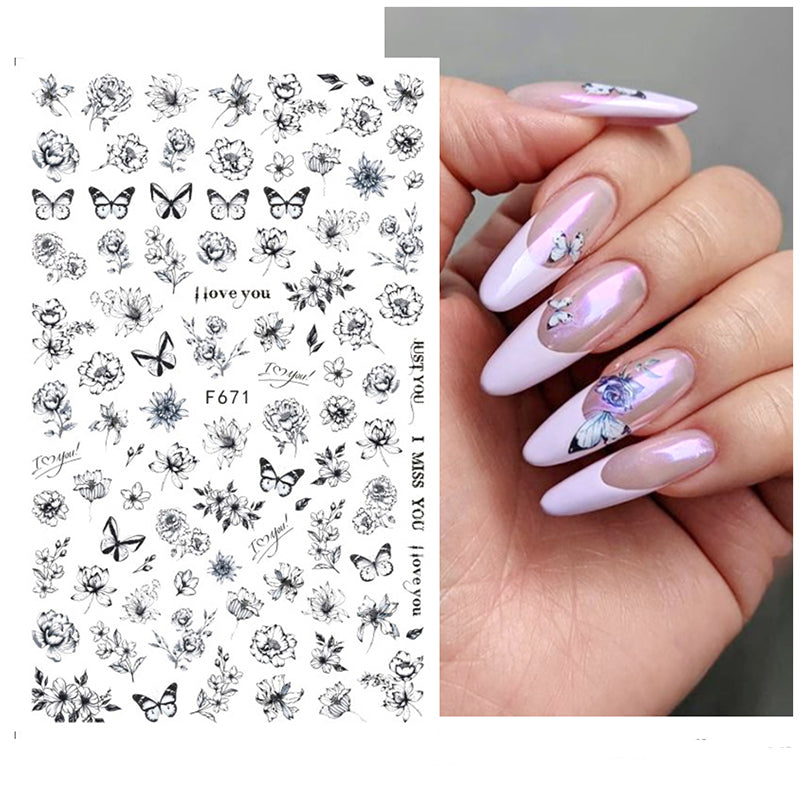 130-Sticker Decals - Black and white Floral