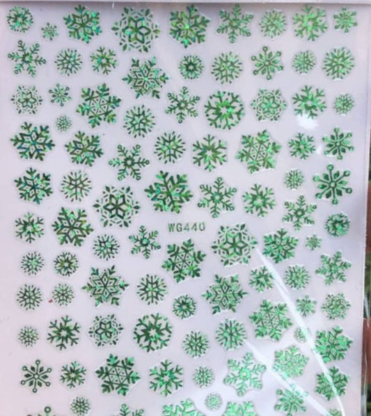 054-Sticker Decals - Snow flakes Green
