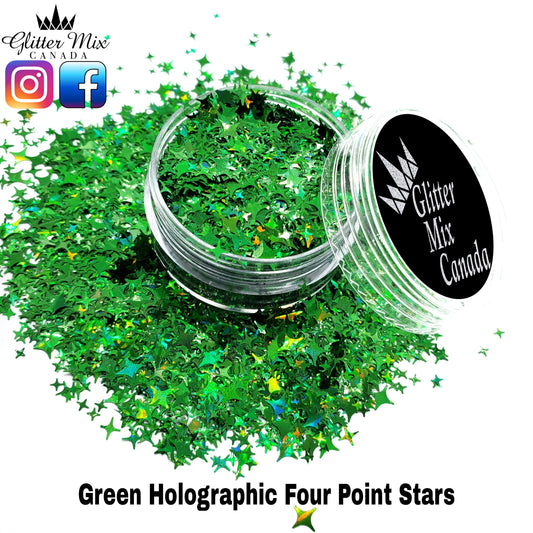 255- Green Holographic Four Point Stars