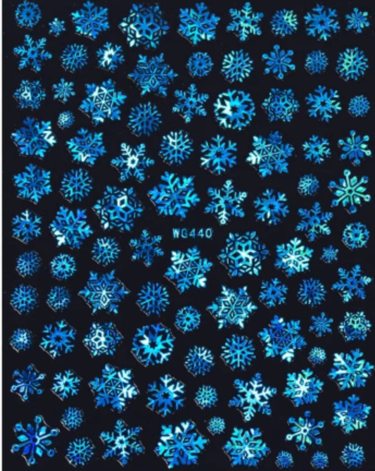 053-Sticker Decals -Snow flakes Blue Holo