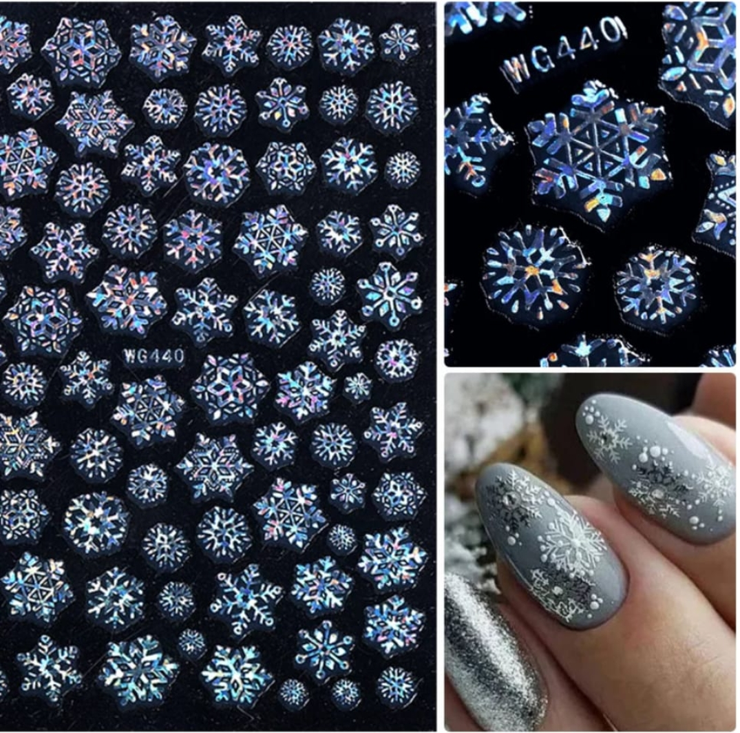 046-Sticker Decals -Snow flakes Silver Holo