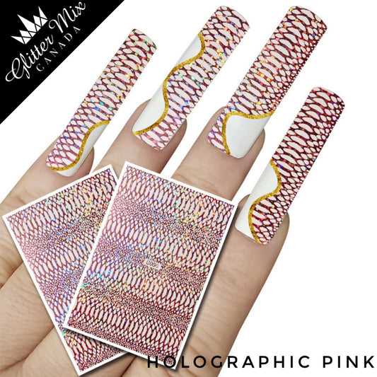 064-Sticker Decals -Holographic Pink  Snake Skin