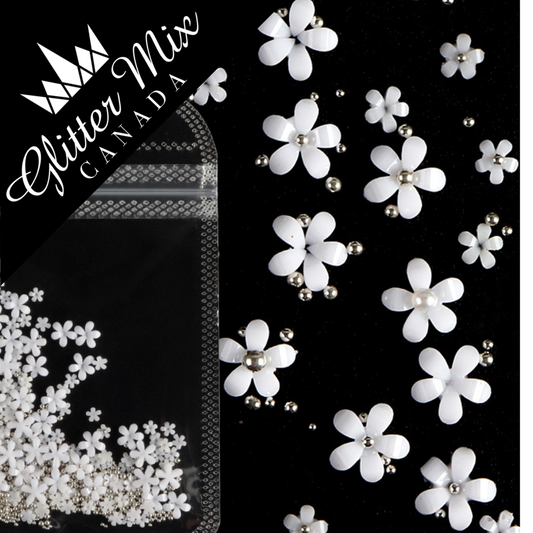 3D Flowers White Silver