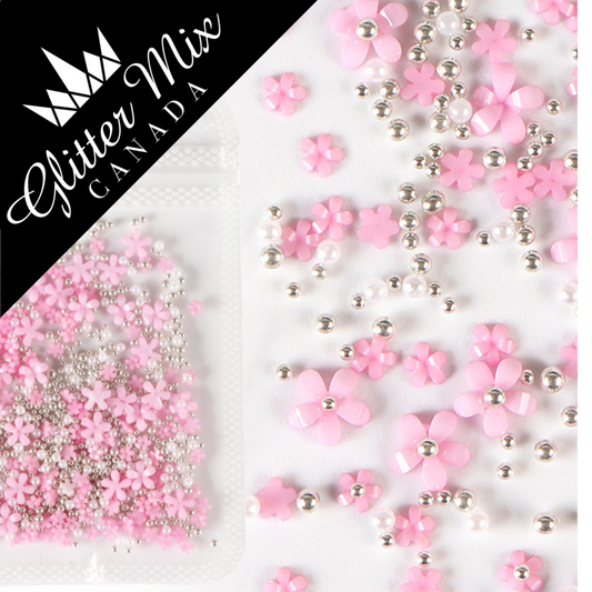 3D Flowers Pink Silver