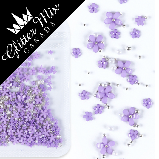3D Flowers Purple Silver