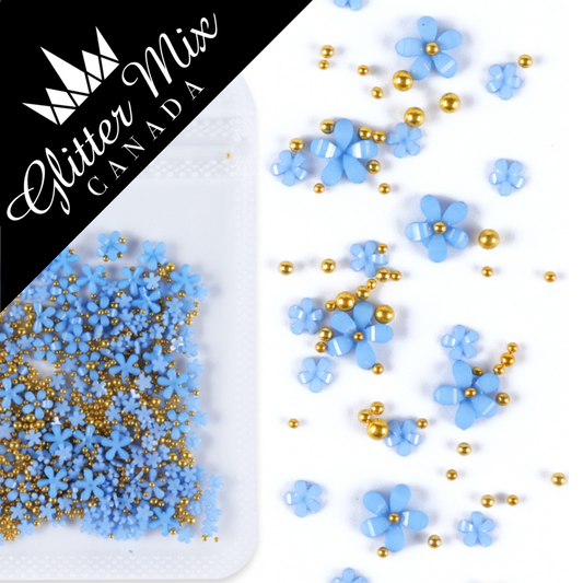 3D Flowers Blue Gold