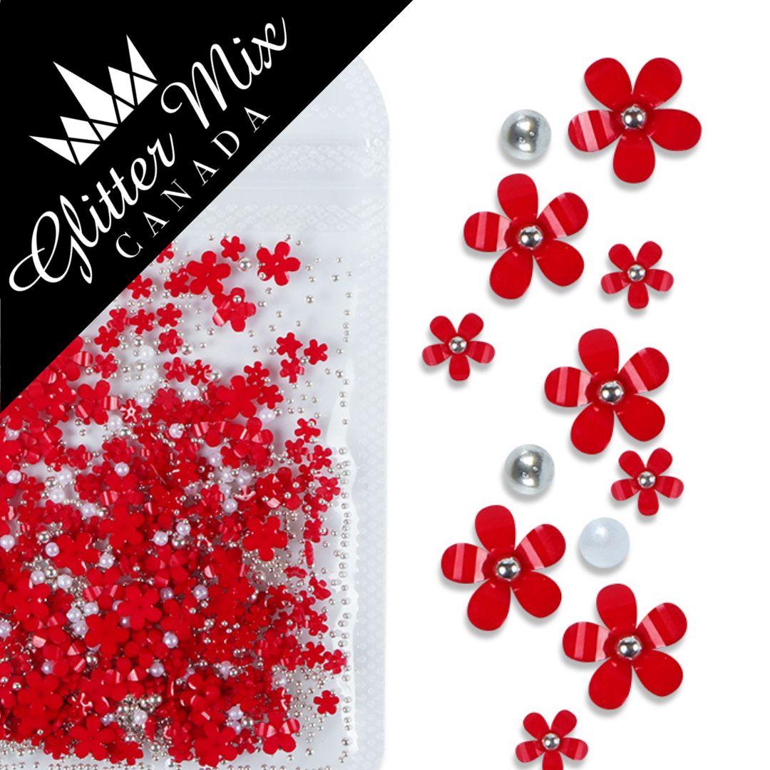 3D Flowers Red Silver