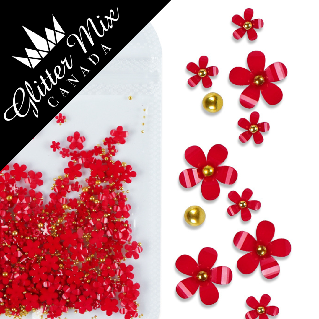 3D Flowers Red Gold